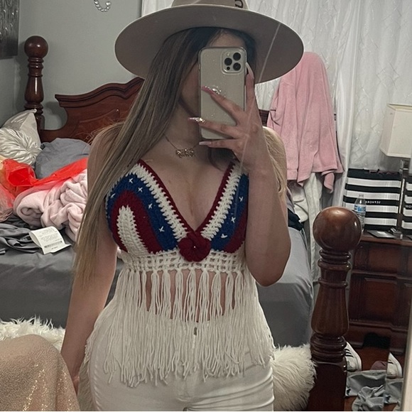 Patriotic crochet fringe halter top - Picture 2 of 3